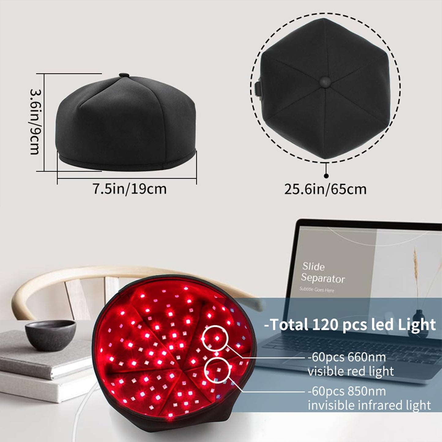 Black One Size Hair Regrowth Laser Beanie Device for Men and Women Size DEMO