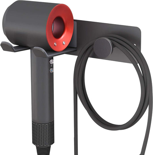 Wall Mounted Hair Dryer Holder Stainless Steel Black Size 20x9.2x5.5cm NEW