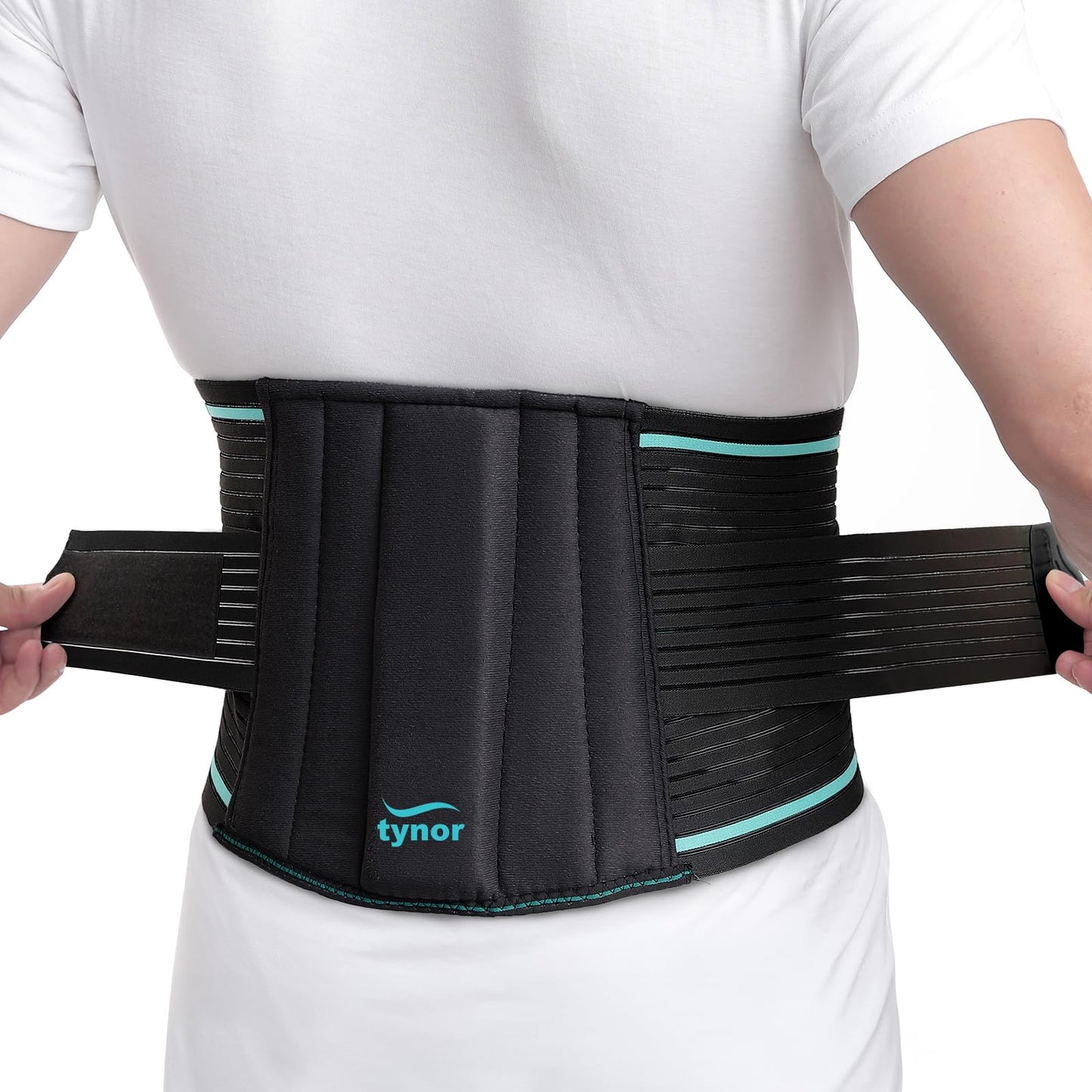 TYNOR Adjustable Lumbar Support Belt Breathable Lower Back Brace Black Sz M NEW