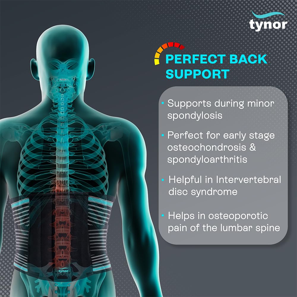 TYNOR Adjustable Lumbar Support Belt Breathable Lower Back Brace Black Sz M NEW