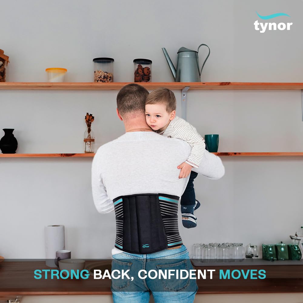 TYNOR Adjustable Lumbar Support Belt Breathable Lower Back Brace Black Sz M NEW