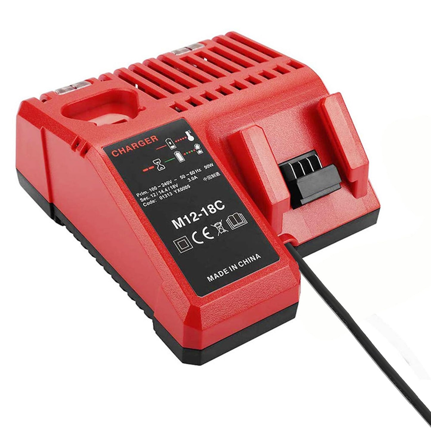 Replacement Battery Charger for Milwaukee M12 & M18 Power Tools in Red DEMO