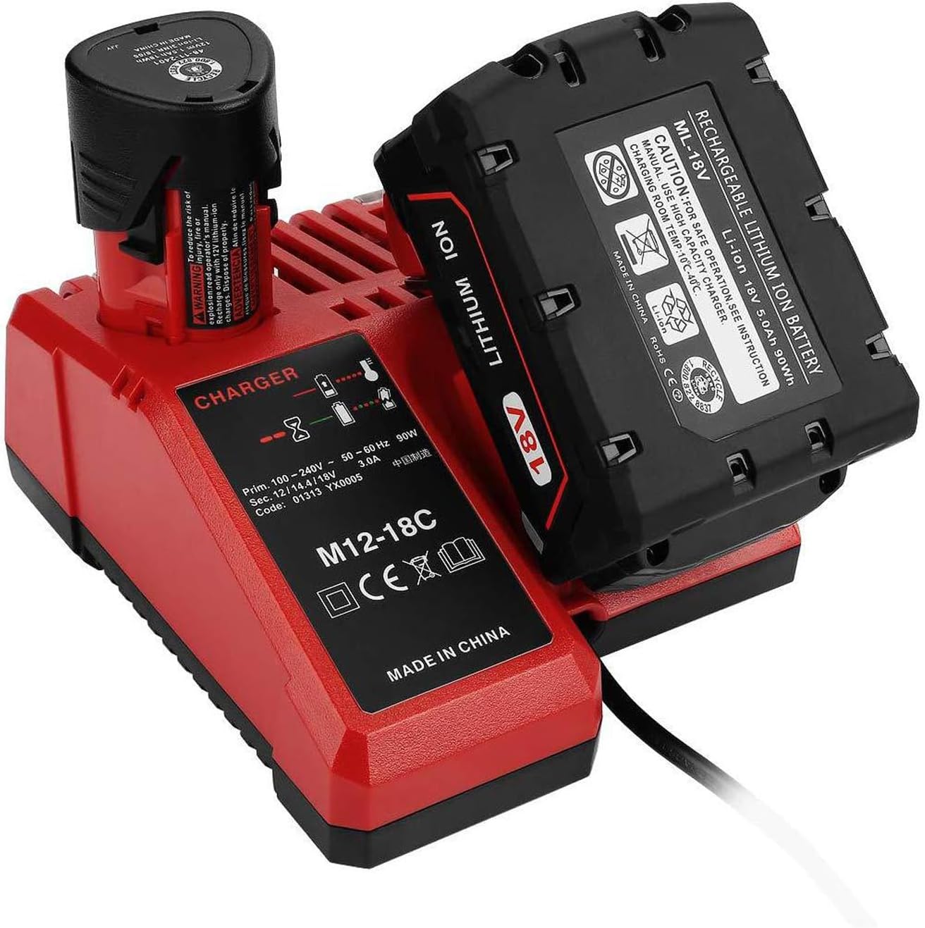Replacement Battery Charger for Milwaukee M12 & M18 Power Tools in Red DEMO