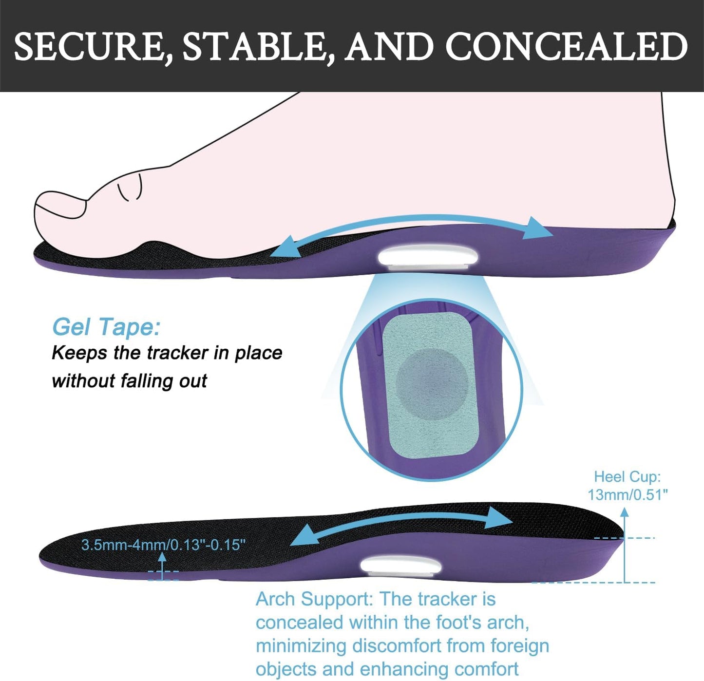 Endoto Insoles with Hidden Airtag Holder Purple Size 310mm UK M11.5-M13.5 DEMO