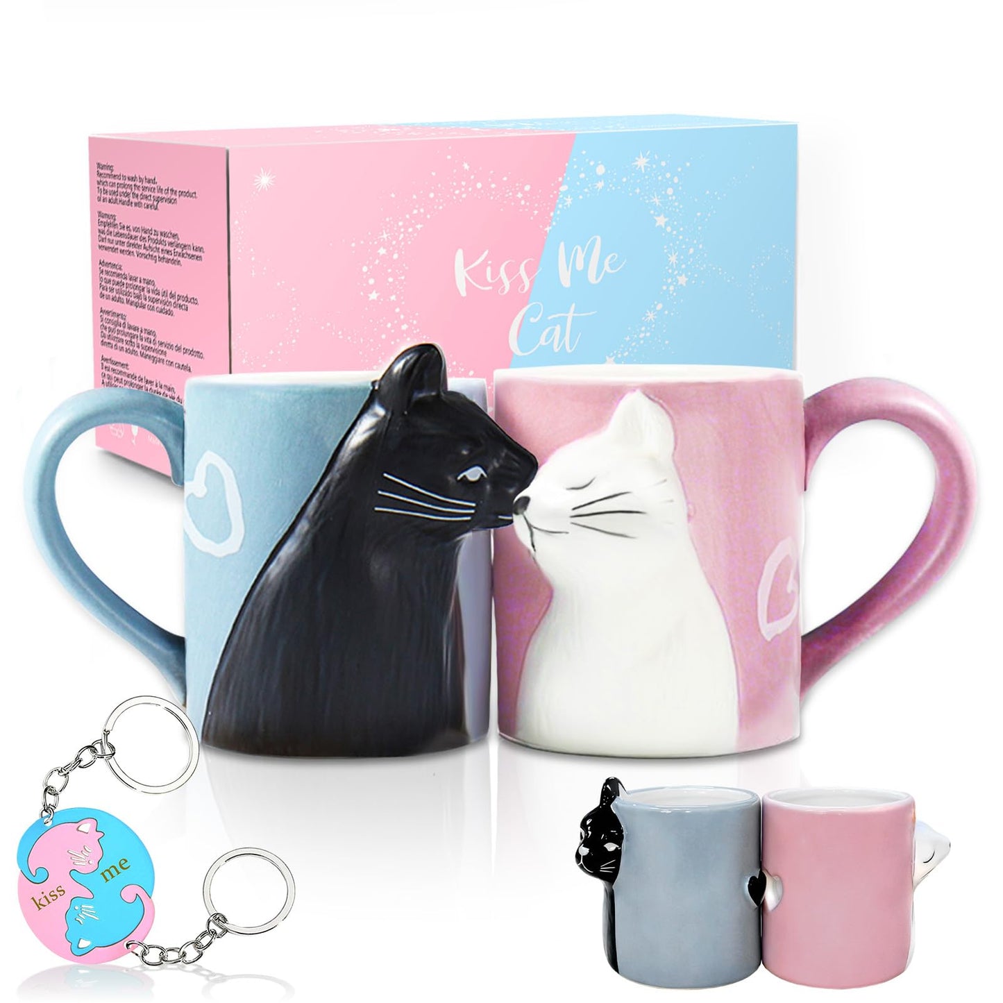 Stylish Blue & Pink Ceramic Couple Coffee Mugs Set of 2 Cups, 350ml Each NEW