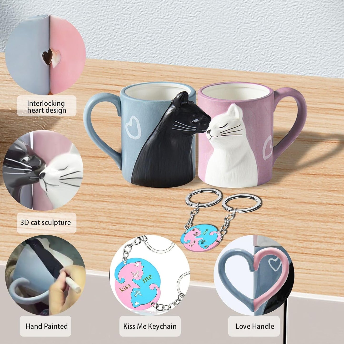 Stylish Blue & Pink Ceramic Couple Coffee Mugs Set of 2 Cups, 350ml Each NEW