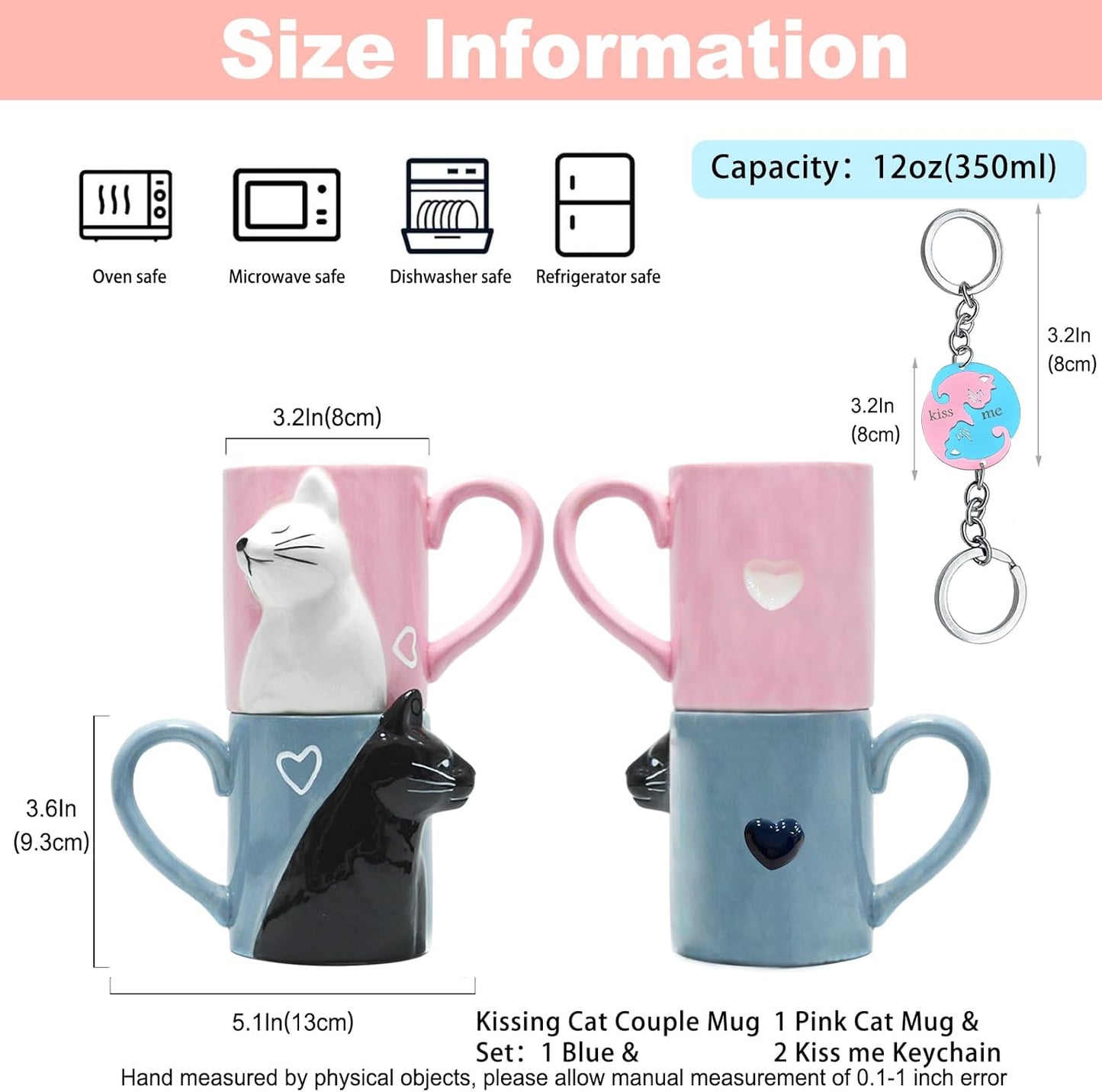 Stylish Blue & Pink Ceramic Couple Coffee Mugs Set of 2 Cups, 350ml Each NEW