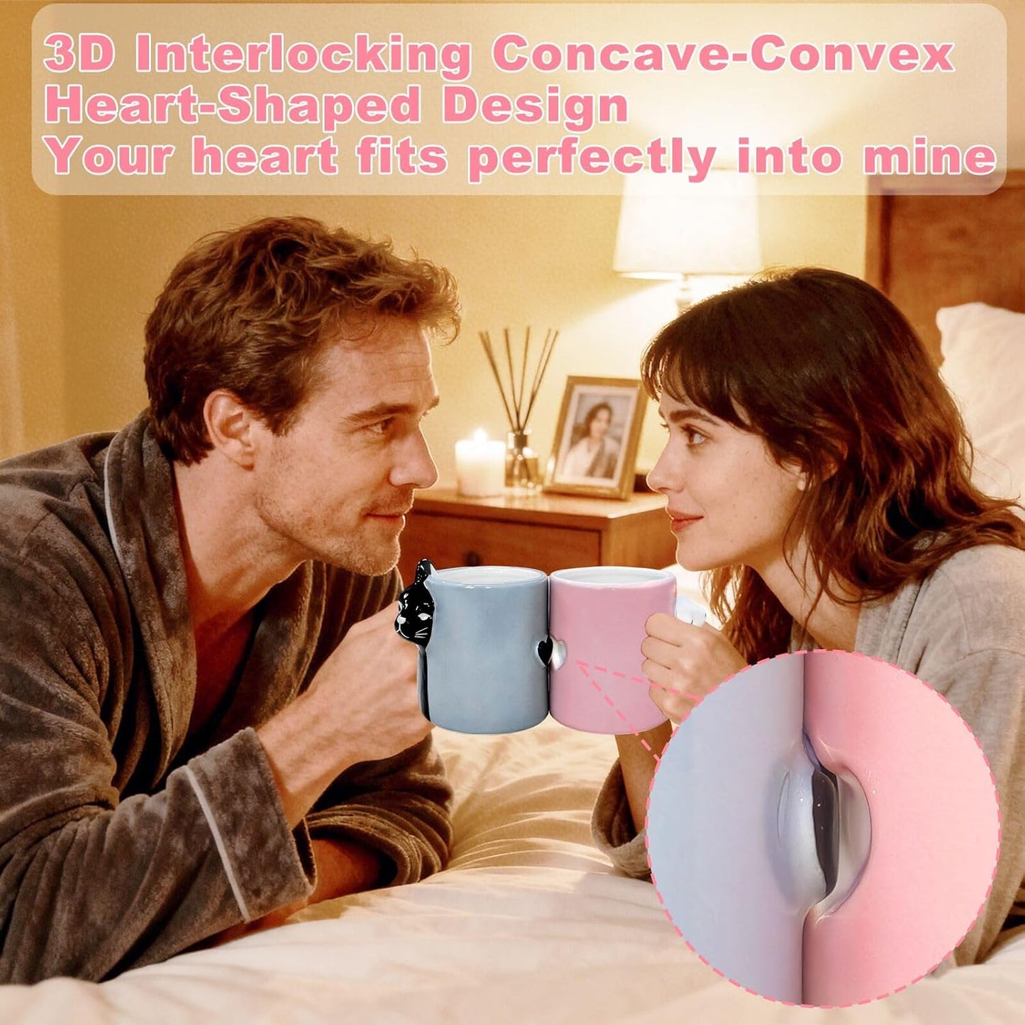 Stylish Blue & Pink Ceramic Couple Coffee Mugs Set of 2 Cups, 350ml Each NEW