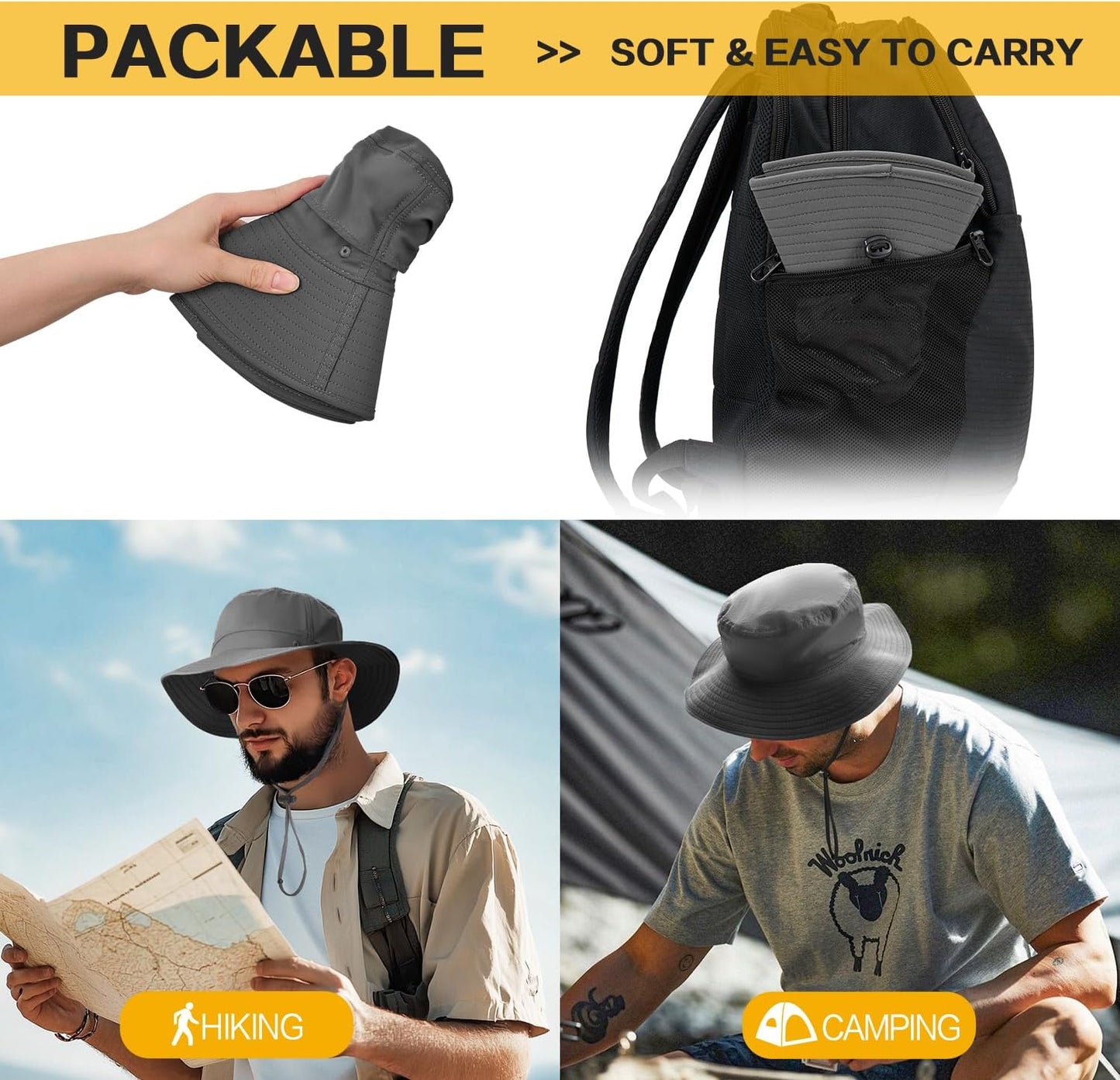 Lightweight Hats Unisex Mesh Sun Hat UPF 50+ Breathable Wide Brim Dark Grey NEW