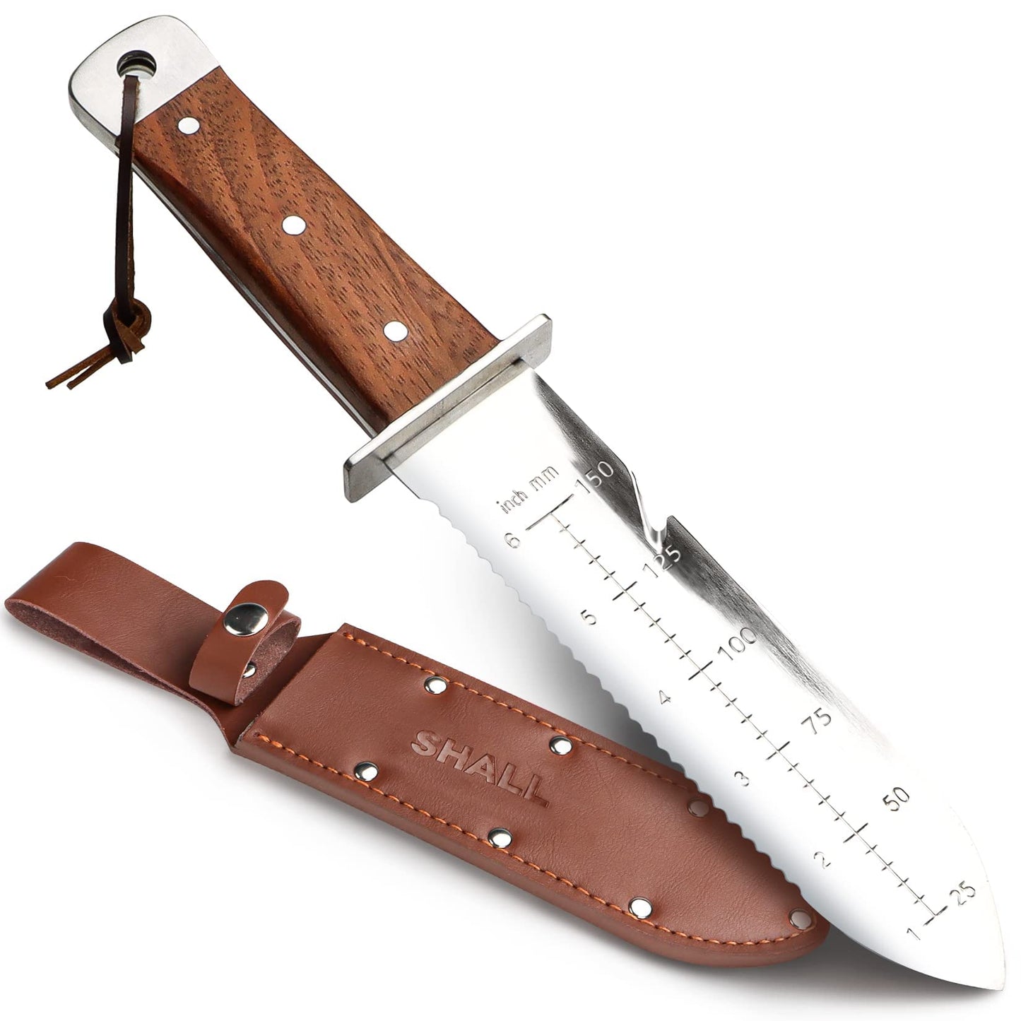 Shall 12" Hori Hori Gardening Tool Manual Weeder Knife with Leather Sheath NEW