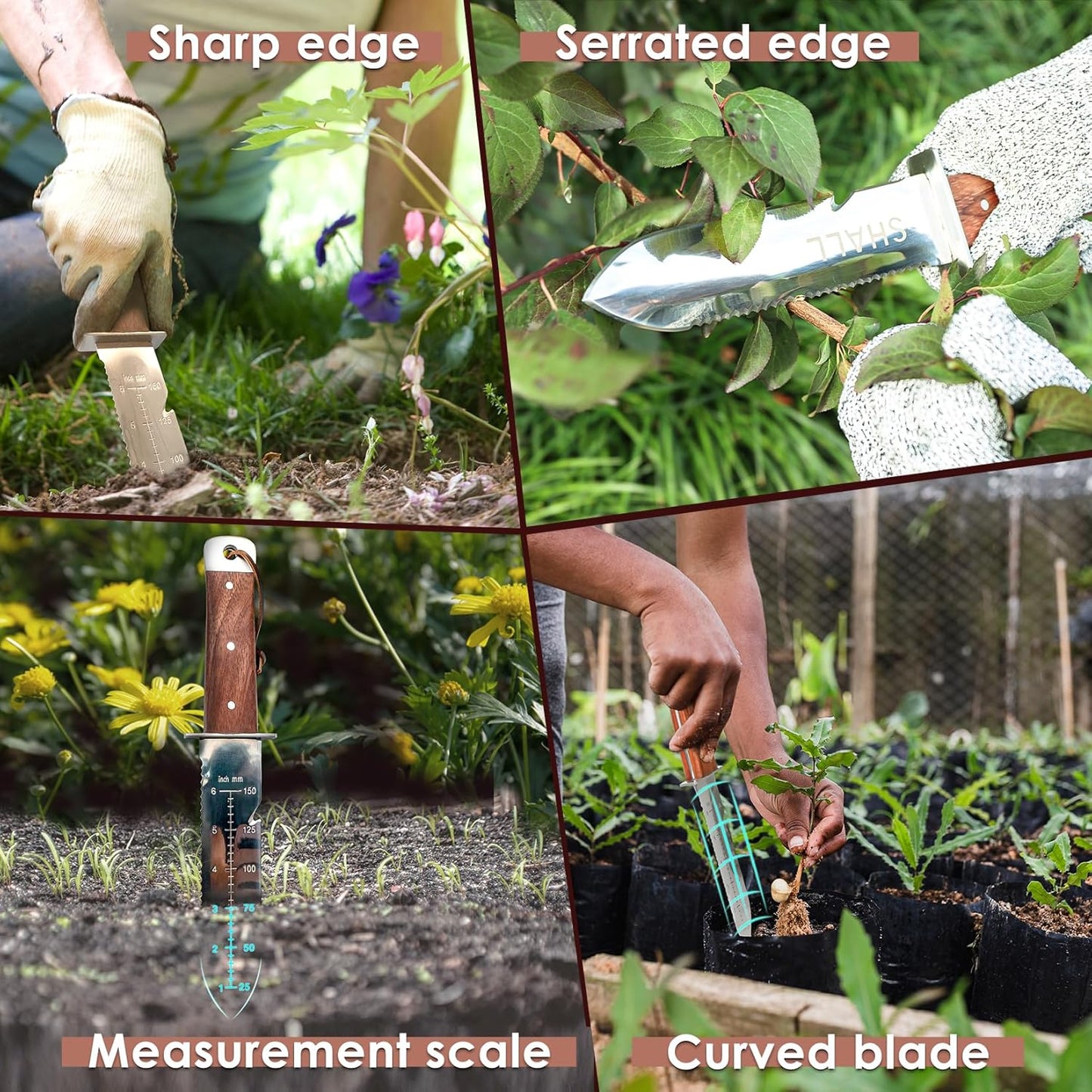 Shall 12" Hori Hori Gardening Tool Manual Weeder Knife with Leather Sheath NEW