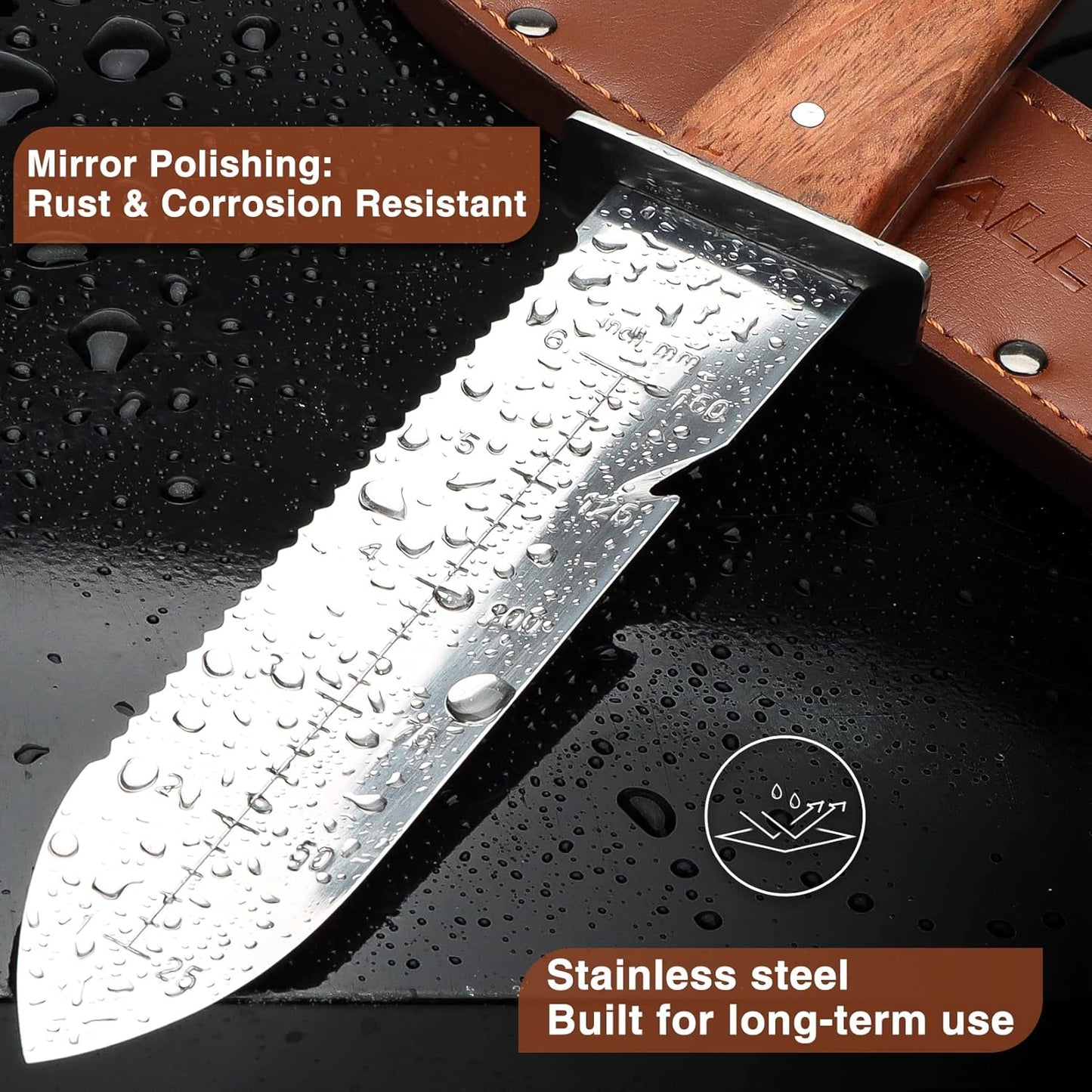 Shall 12" Hori Hori Gardening Tool Manual Weeder Knife with Leather Sheath NEW