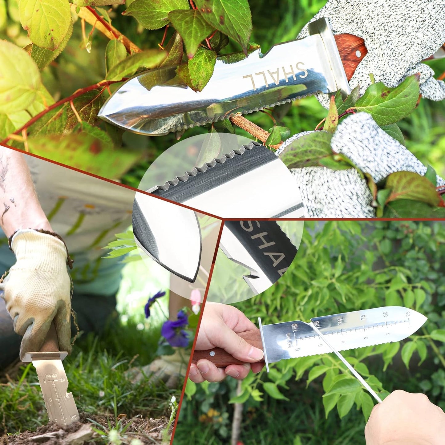 Shall 12" Hori Hori Gardening Tool Manual Weeder Knife with Leather Sheath NEW