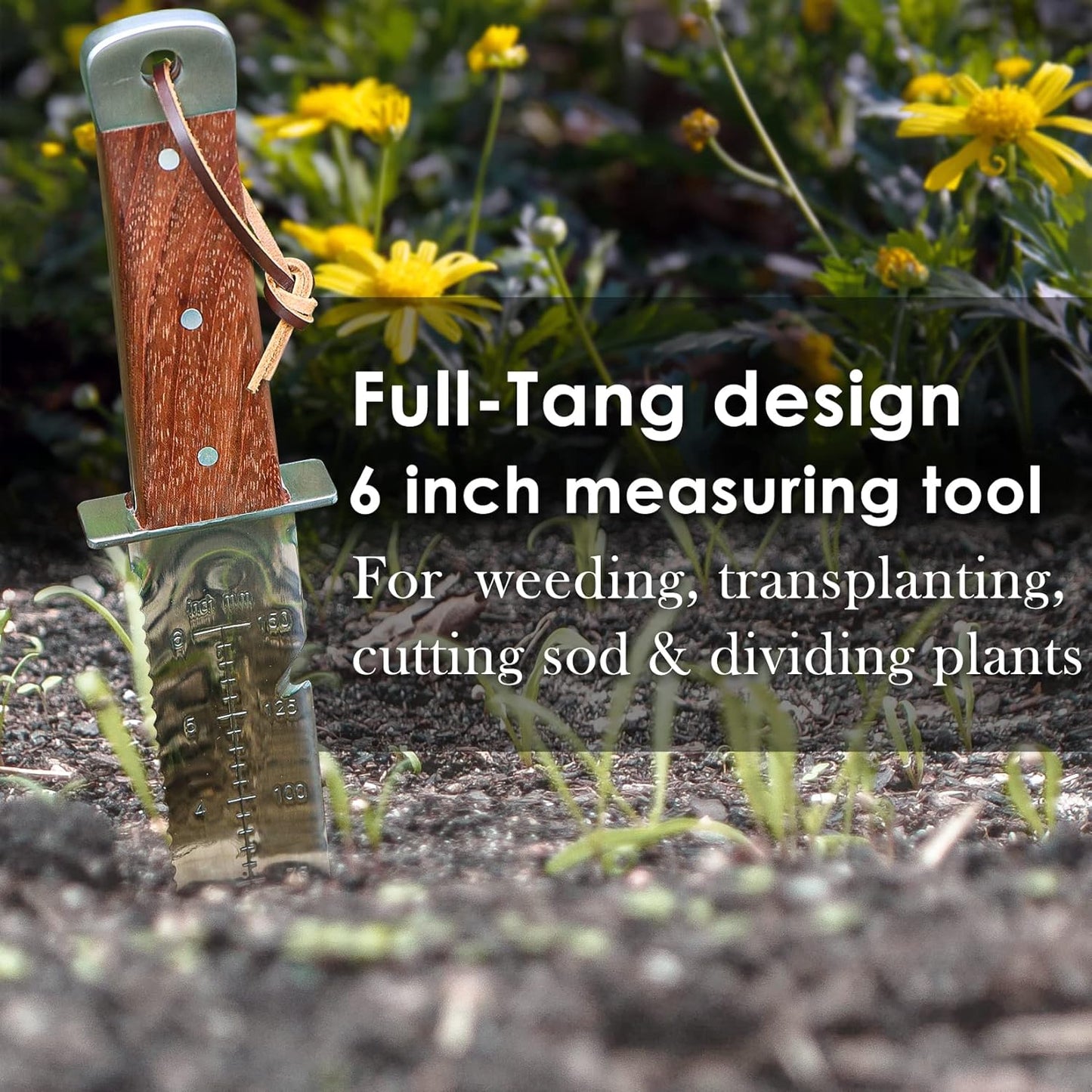 Shall 12" Hori Hori Gardening Tool Manual Weeder Knife with Leather Sheath NEW