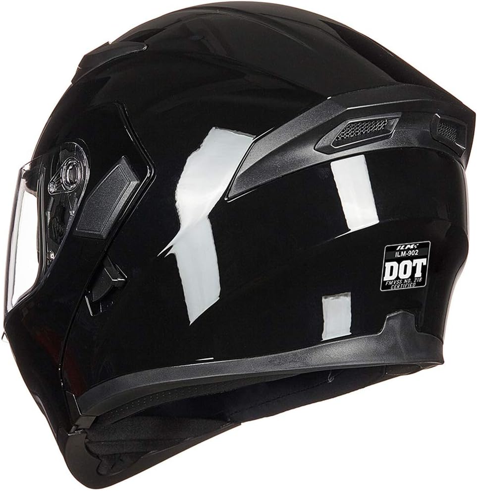 ILM Motorcycle Full Face Flip-Up Modular Helmet, Gloss Black, XL Size NEW