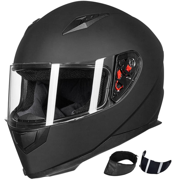 ILM Motorcycle Full Face Helmet Detachable Neck Guard Matte Black Size XL NEW