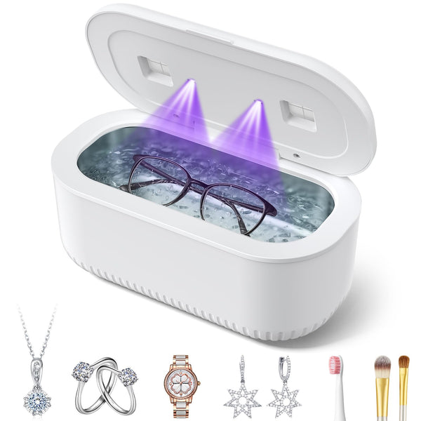 Ultrasonic Jewelry Cleaner with 2 UV Lights and Drying Basket 350ml White NEW
