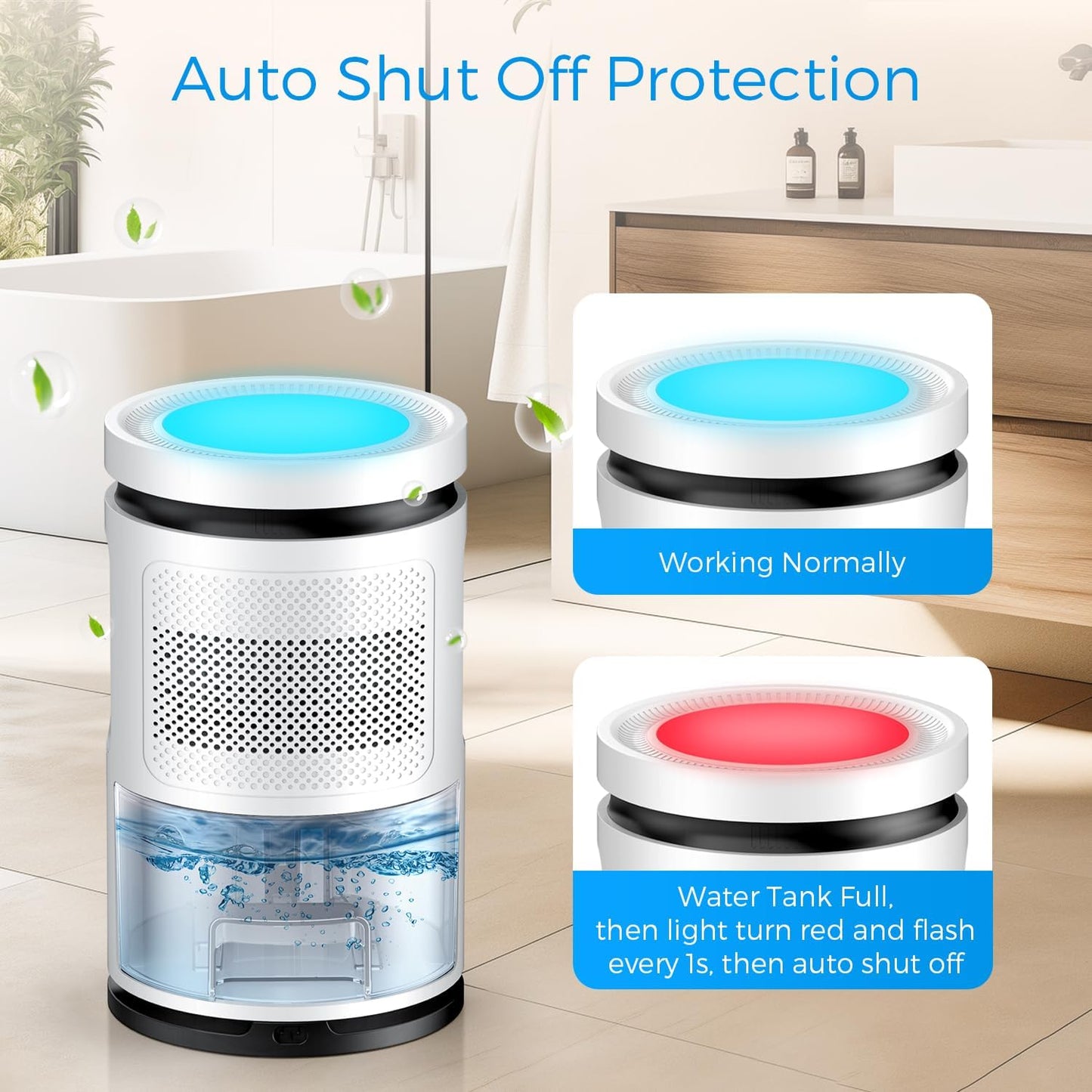 Karmotte 2500ml Quiet Portable Dehumidifier & Air Purifier, White NEW