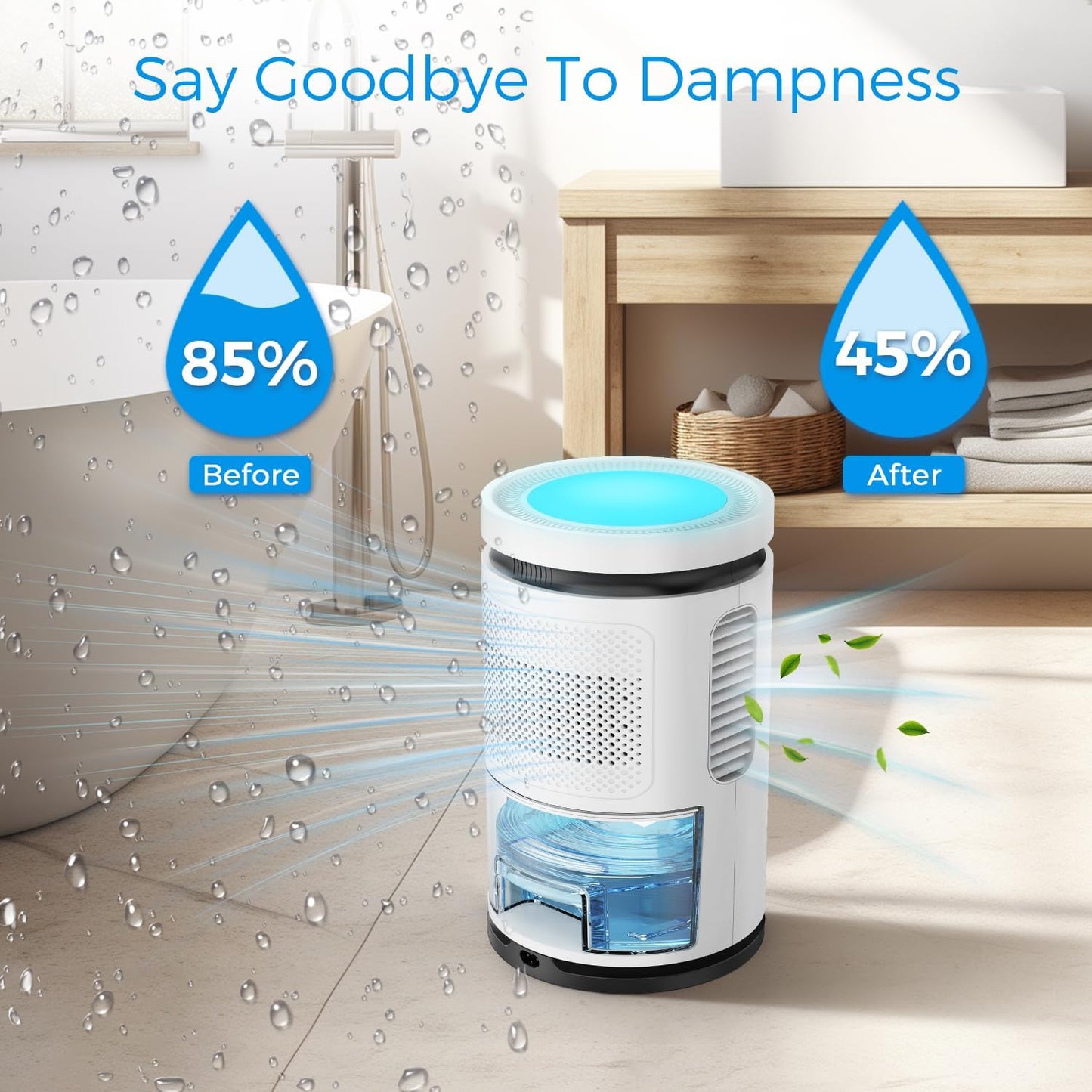 Karmotte 2500ml Quiet Portable Dehumidifier & Air Purifier, White NEW