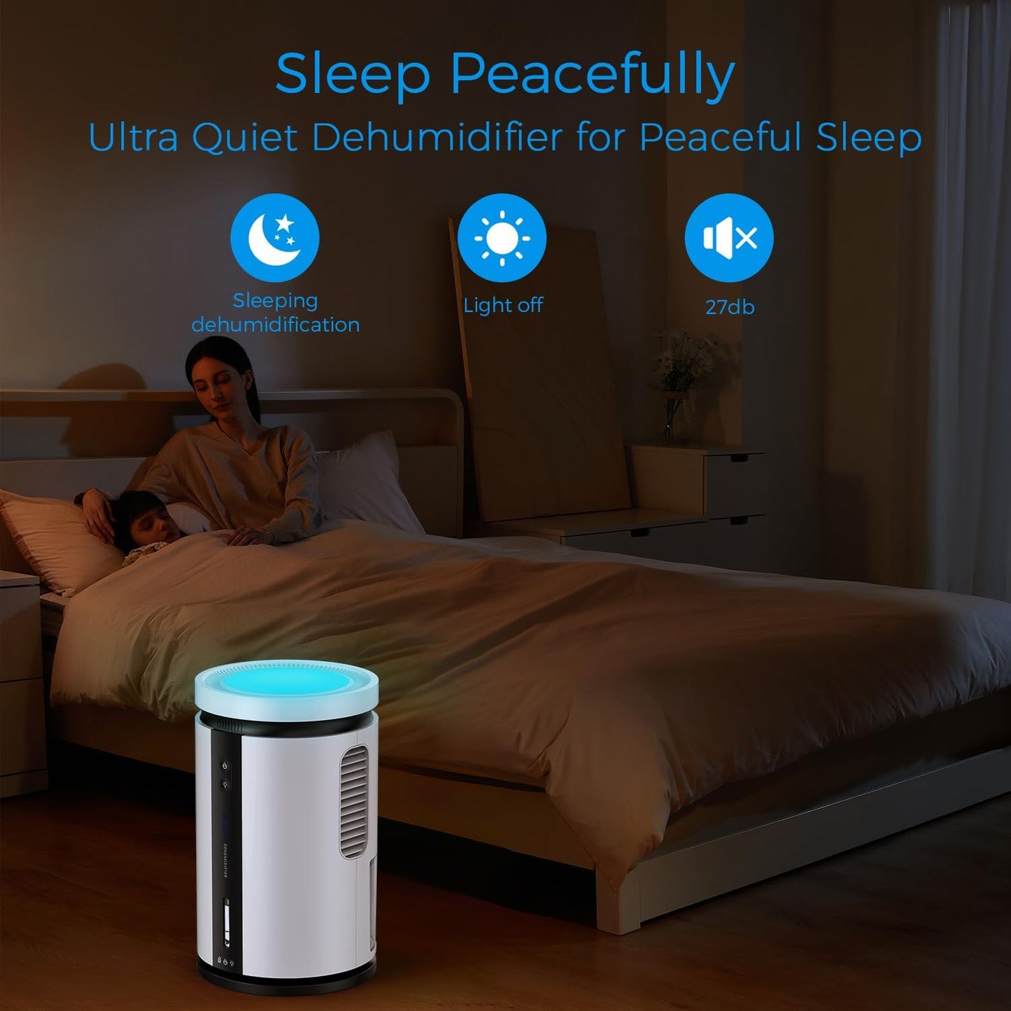 Karmotte 2500ml Quiet Portable Dehumidifier & Air Purifier, White NEW