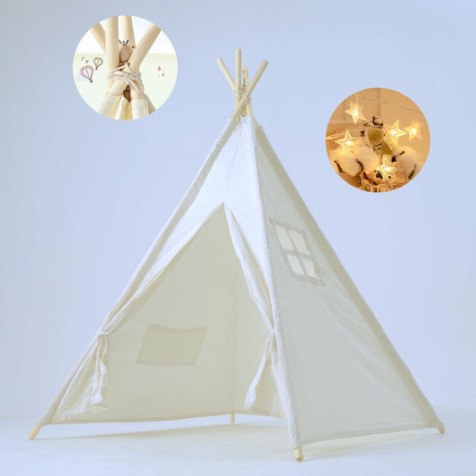 Midook Kids Teepee Tent Canvas Play White Size 200x200x180cm - Outdoor Tents NEW