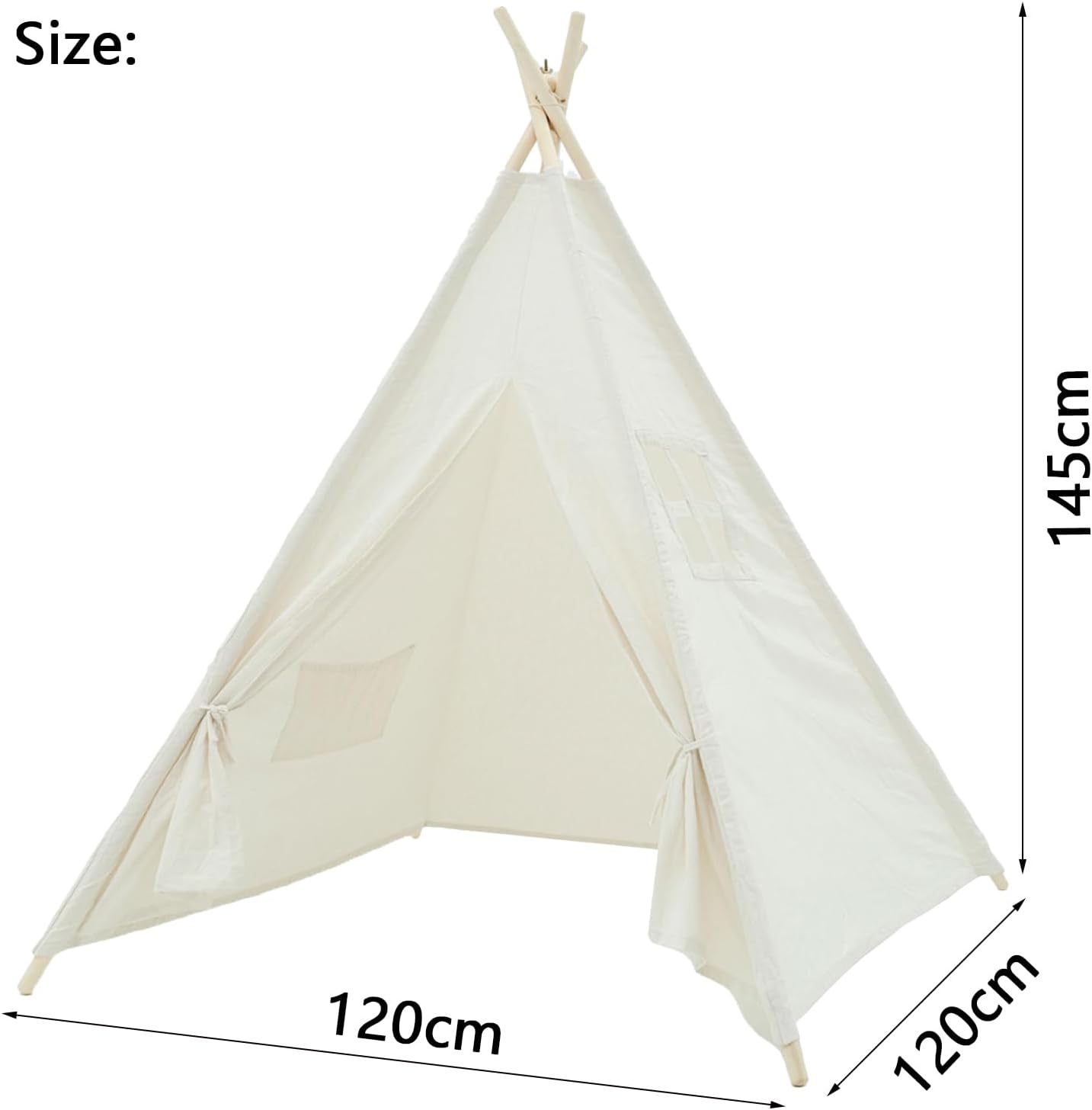 Midook Kids Teepee Tent Canvas Play White Size 200x200x180cm - Outdoor Tents NEW