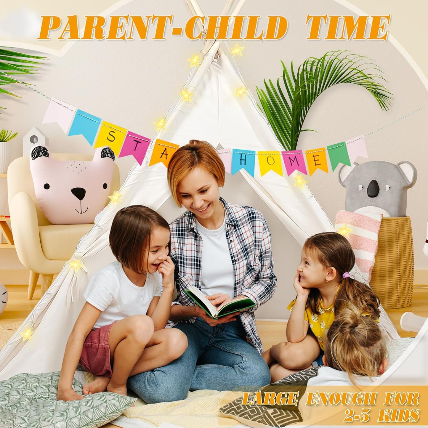 Midook Kids Teepee Tent Canvas Play White Size 200x200x180cm - Outdoor Tents NEW