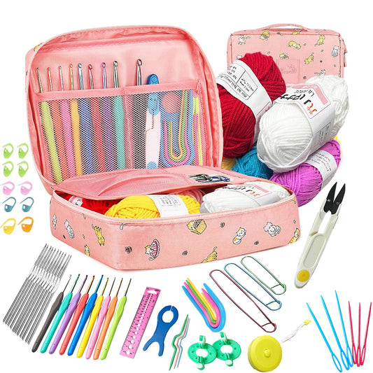 59 Piece Crochet Hook Set Knitting Starter Kit Ergonomic Soft Pink 59pcs NEW