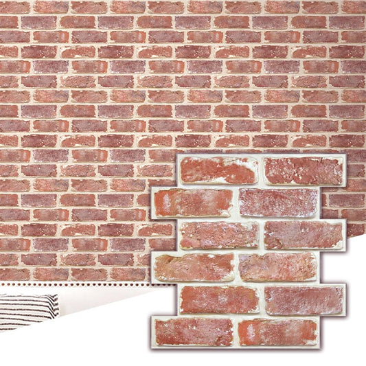 COMSTICKC 3D Red Brick Peel and Stick Wall Tiles, 12" x 10 Pieces, NEW