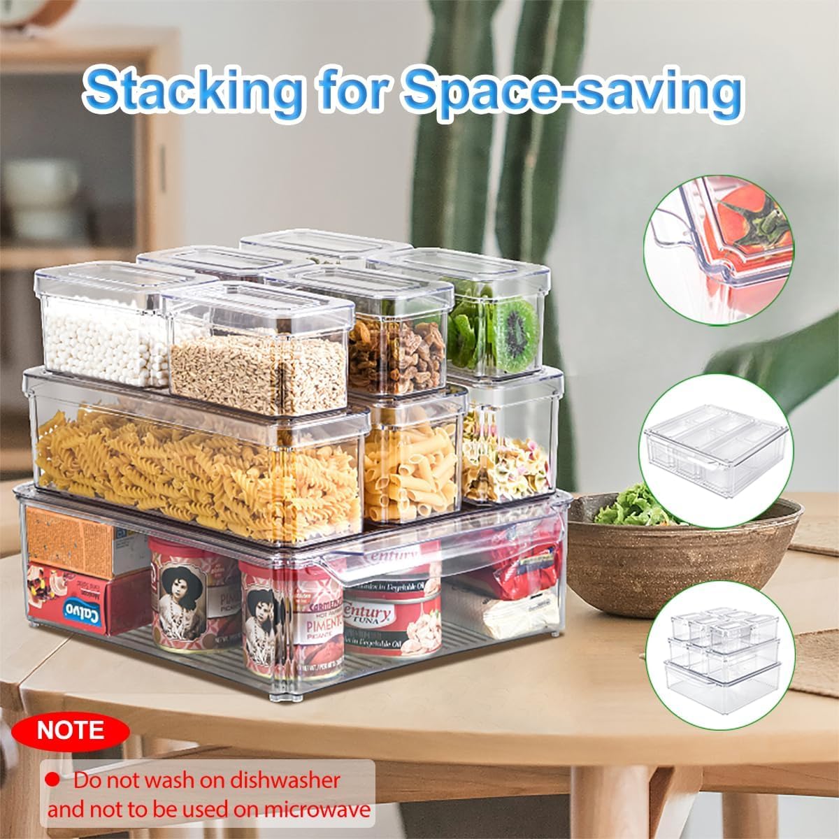 Stackable 10-Piece Multi-Size Clear Food Storage Containers Set, 1L 3M 6S NEW