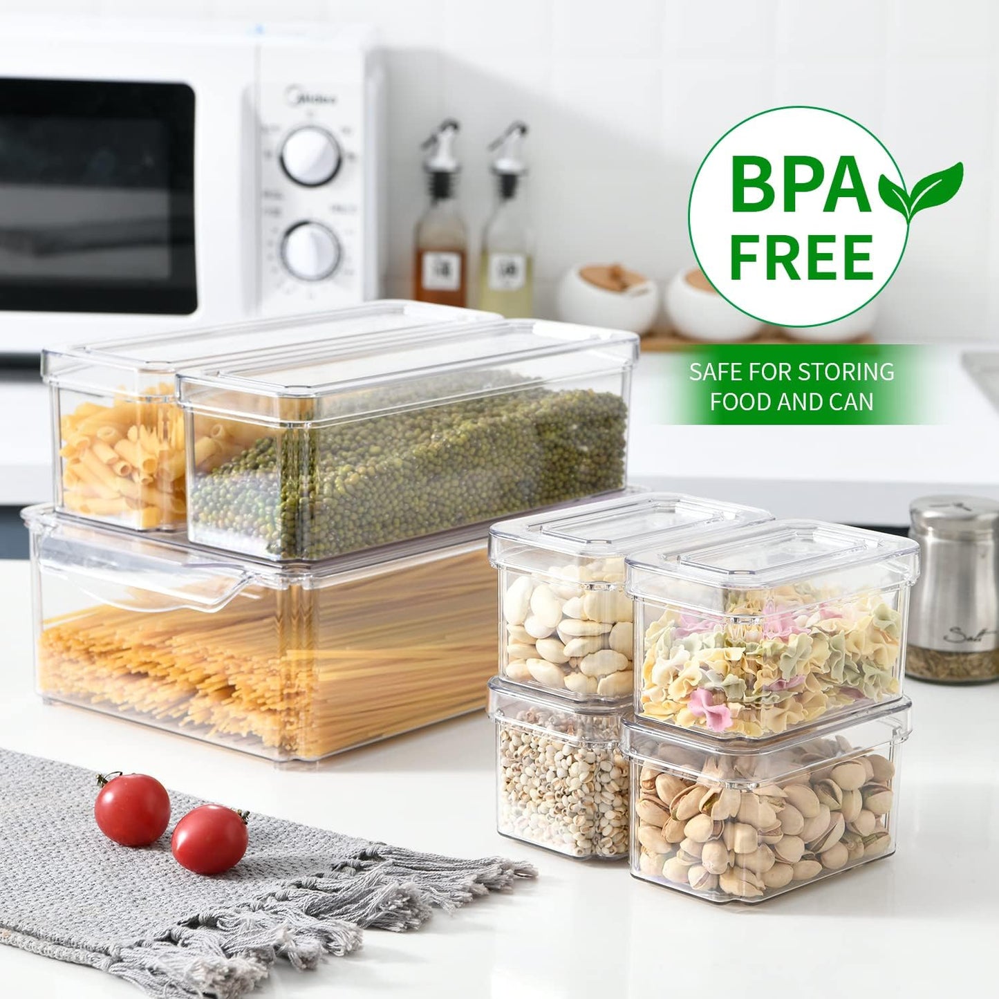 Stackable 10-Piece Multi-Size Clear Food Storage Containers Set, 1L 3M 6S NEW
