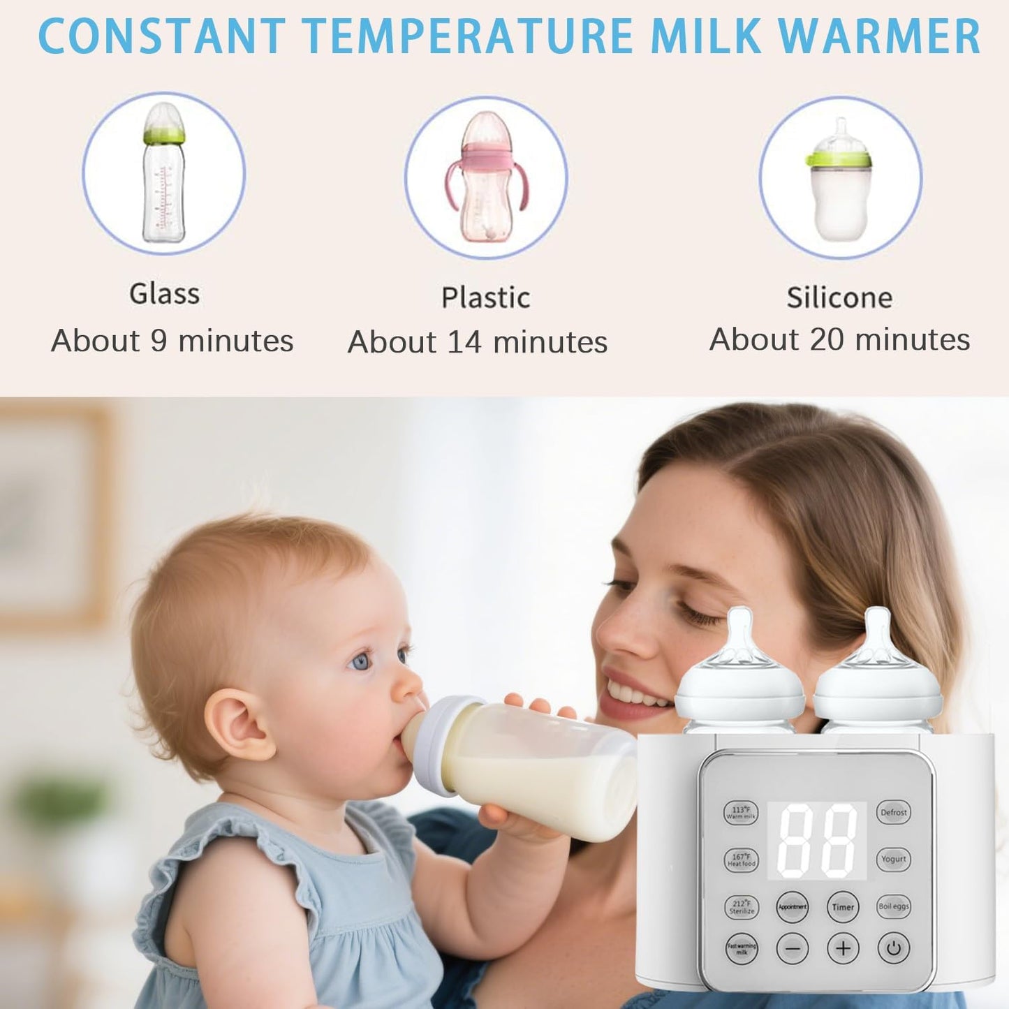 9-in-1 Multifunction Bottle Warmer Breast Milk Heater Fast Baby Food White NEW