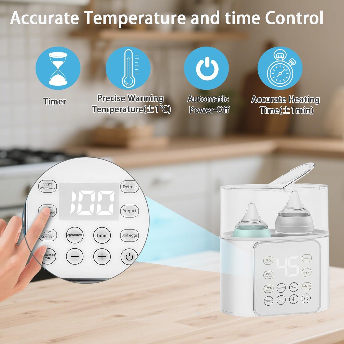 9-in-1 Multifunction Bottle Warmer Breast Milk Heater Fast Baby Food White NEW