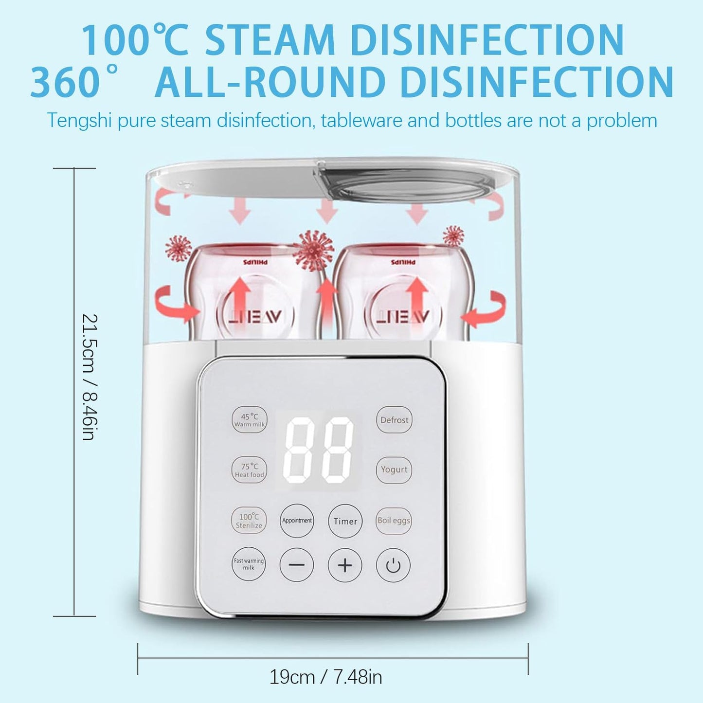 9-in-1 Multifunction Bottle Warmer Breast Milk Heater Fast Baby Food White NEW