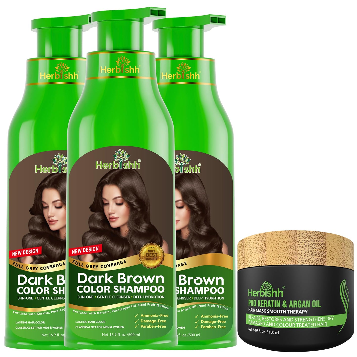 Herbishh Semi-Permanent Shampoos Hair Color Shampoo with Argan Oil Dark NEW