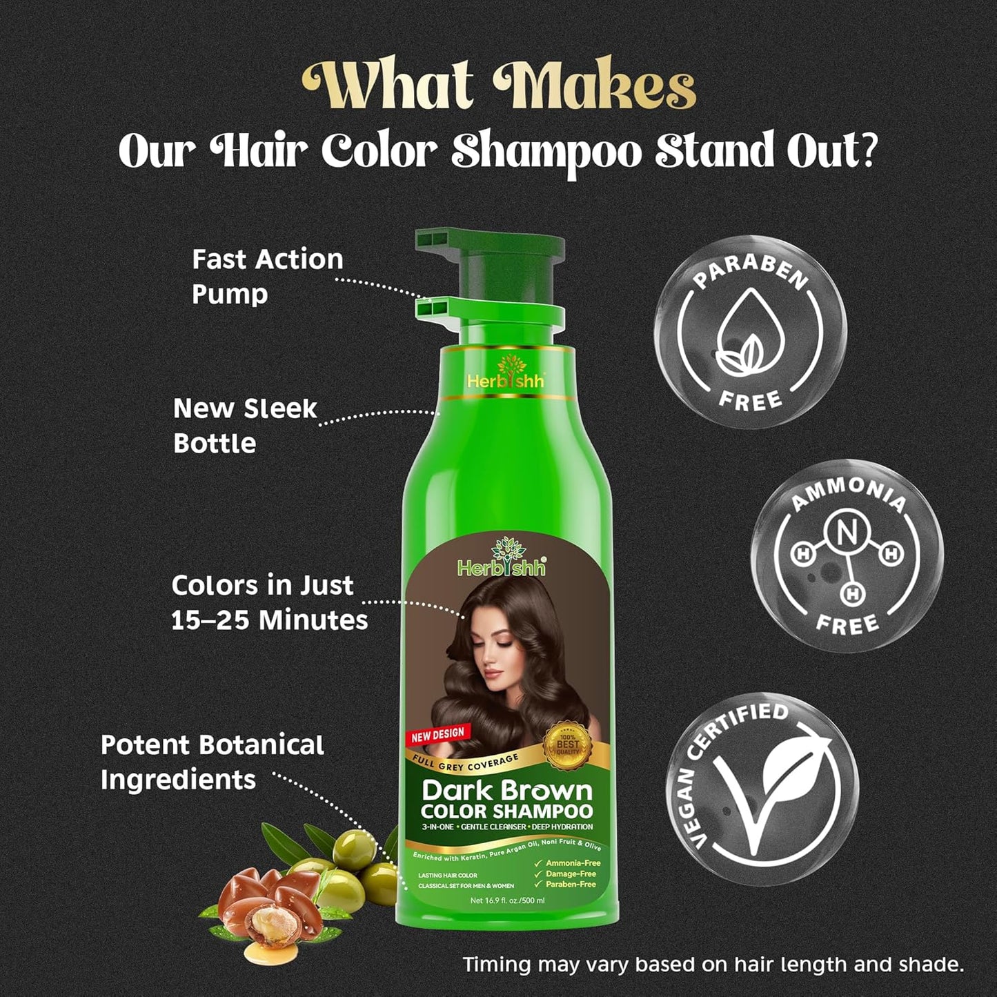 Herbishh Semi-Permanent Shampoos Hair Color Shampoo with Argan Oil Dark NEW