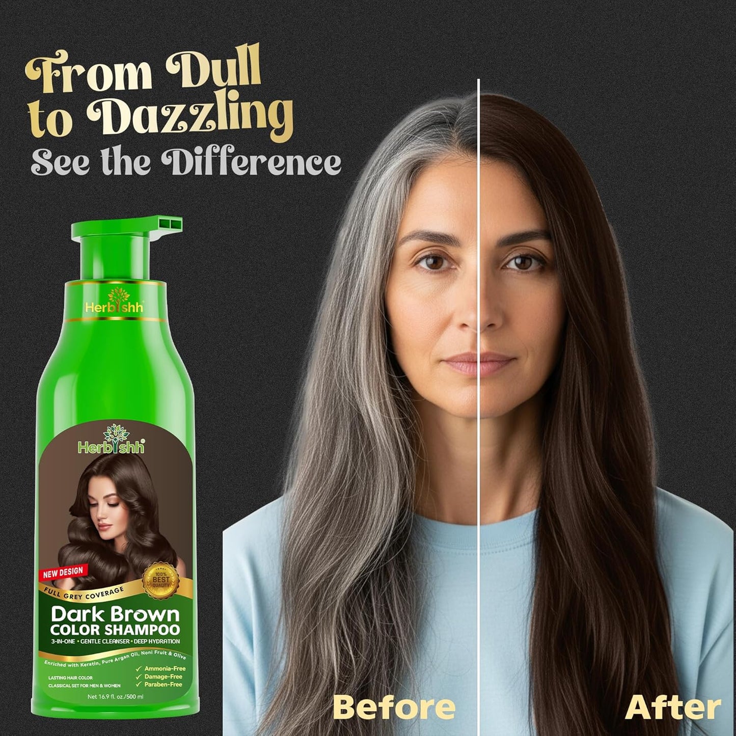 Herbishh Semi-Permanent Shampoos Hair Color Shampoo with Argan Oil Dark NEW