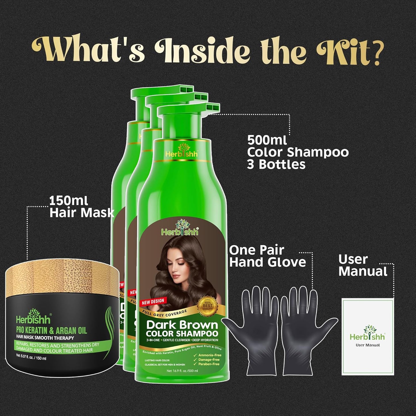 Herbishh Semi-Permanent Shampoos Hair Color Shampoo with Argan Oil Dark NEW