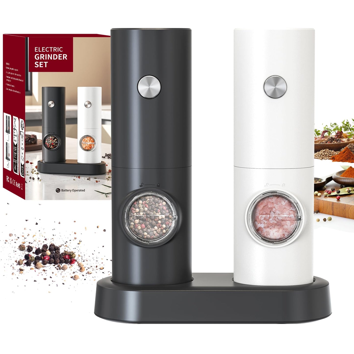 CIRCLE JOY Electric Salt and Pepper Grinder Set Battery Operated Spice Mill NEW
