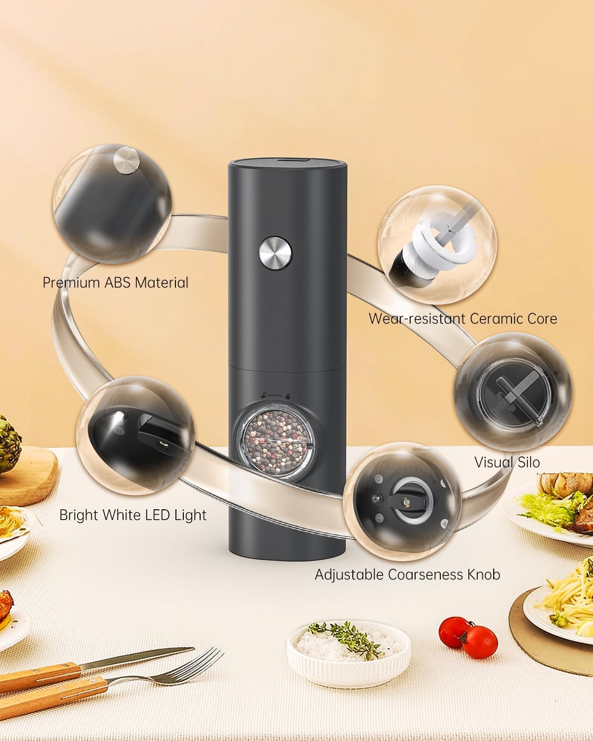 CIRCLE JOY Electric Salt and Pepper Grinder Set Battery Operated Spice Mill NEW
