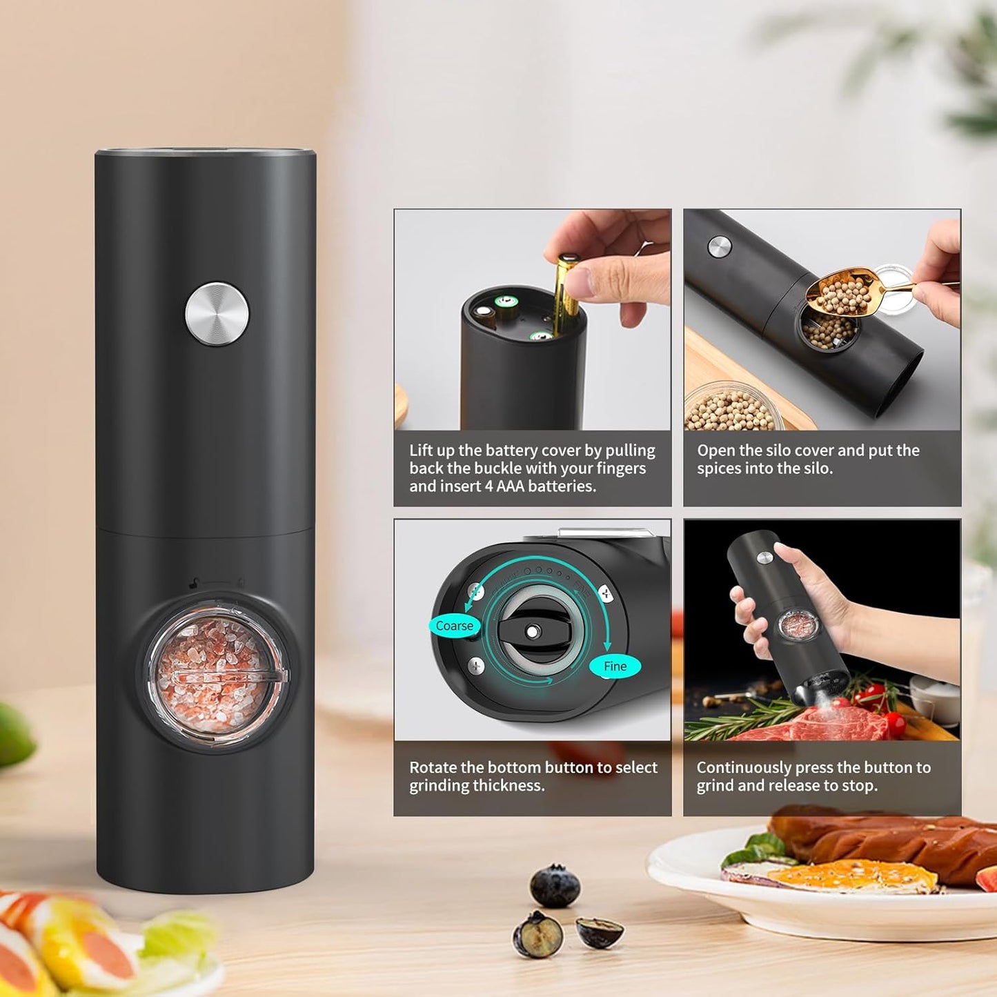 CIRCLE JOY Electric Salt and Pepper Grinder Set Battery Operated Spice Mill NEW