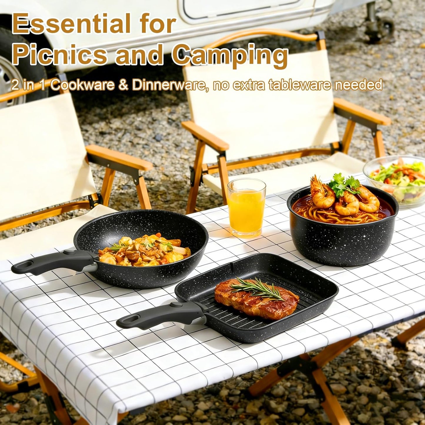 Yildue 23 Piece Pot and Pan Set Detachable Handle Induction Cookware Black NEW