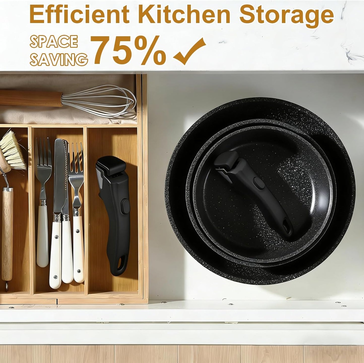 Yildue 23 Piece Pot and Pan Set Detachable Handle Induction Cookware Black NEW