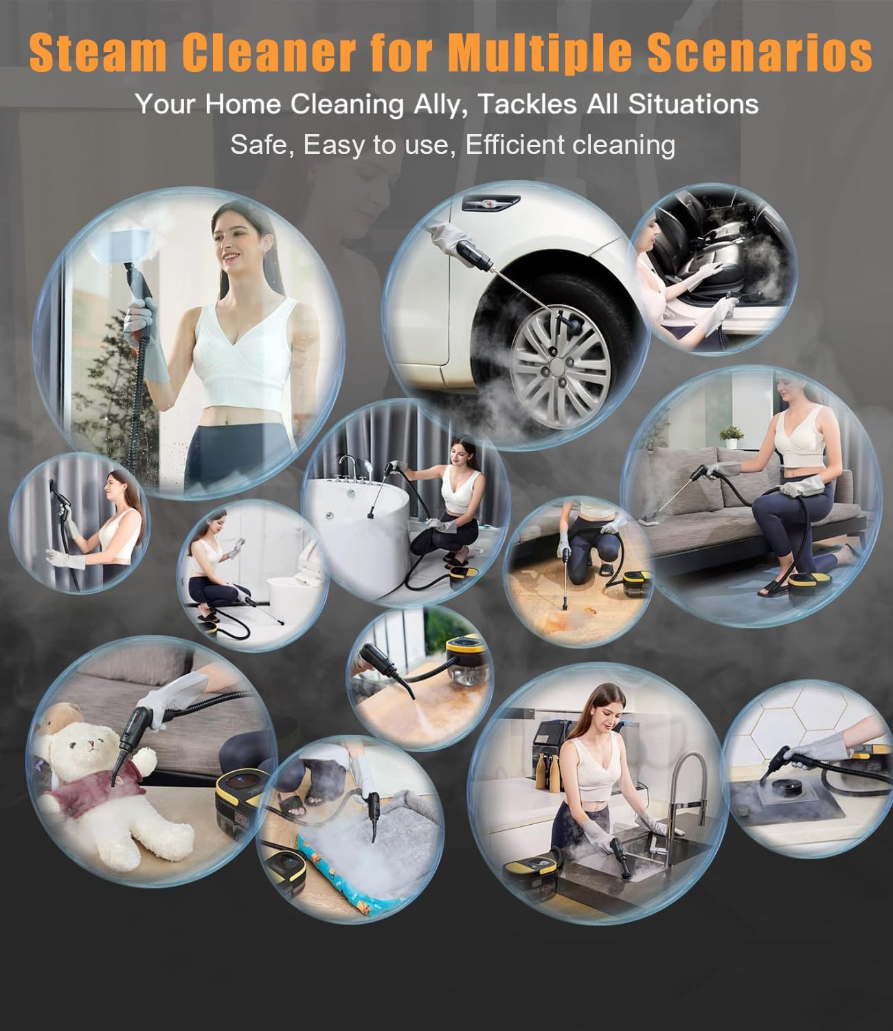 Powerful 1600ml Black Handheld Steam Cleaner with 12-Piece Accessories DEMO