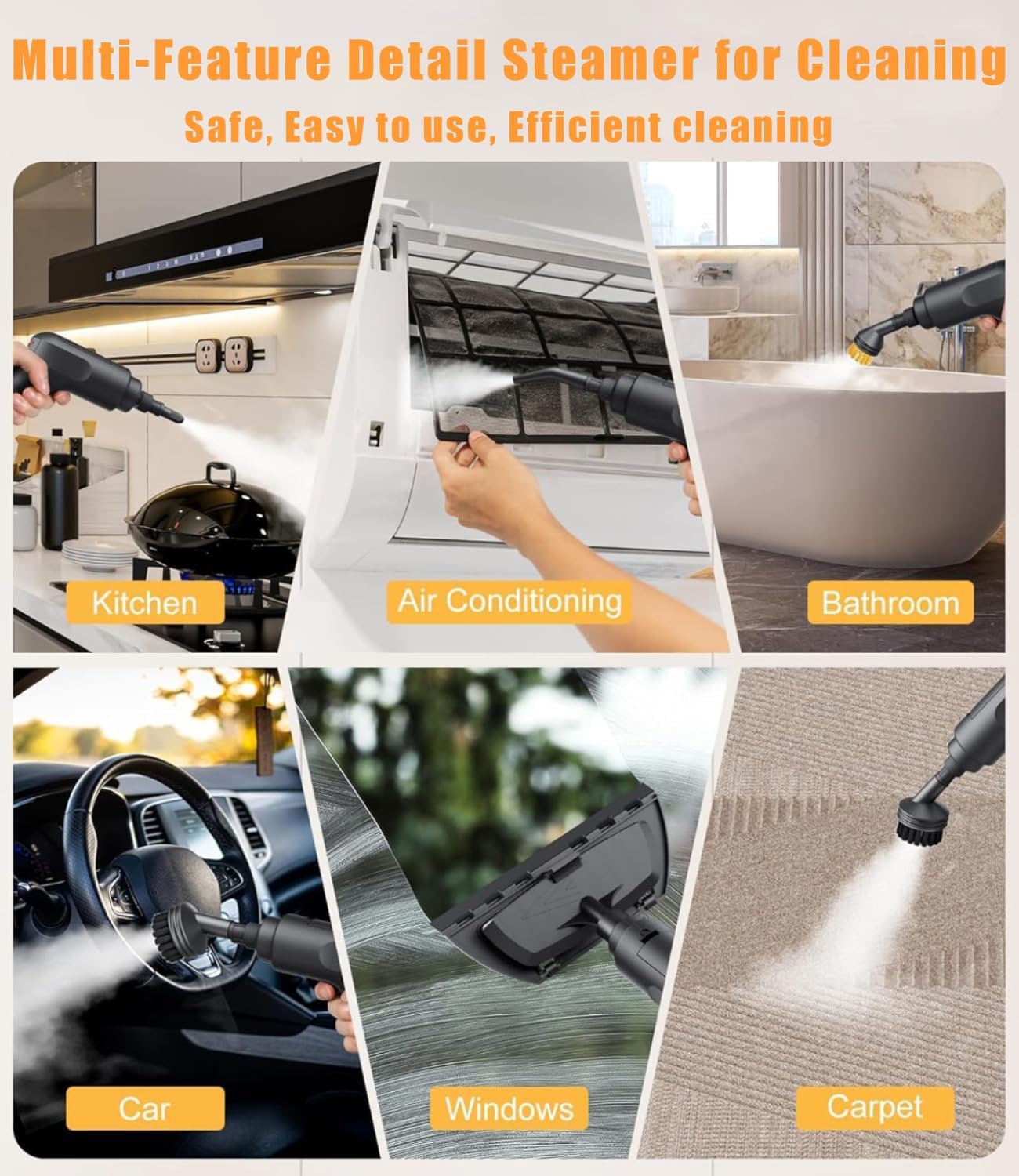Powerful 1600ml Black Handheld Steam Cleaner with 12-Piece Accessories DEMO