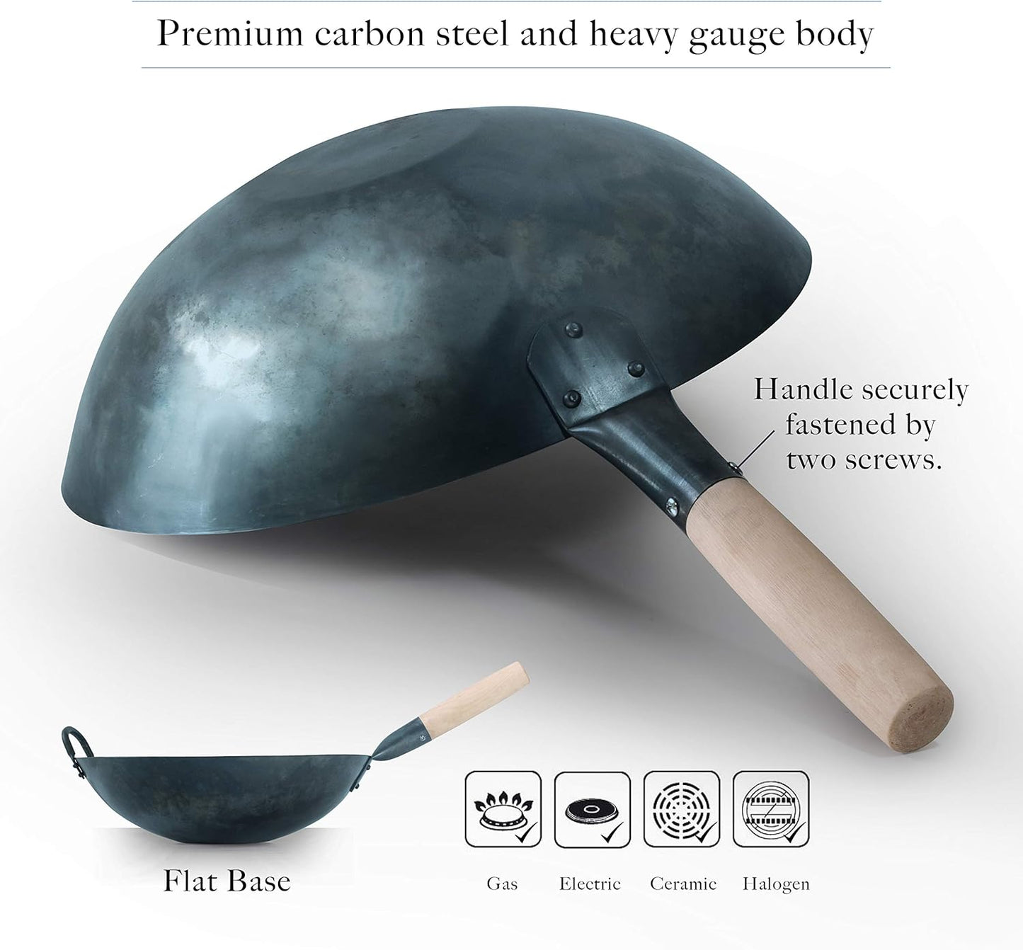 Mammafong Pre-Seasoned Woks Wok 14 Inch Blue Carbon Steel Flat Bottom NEW