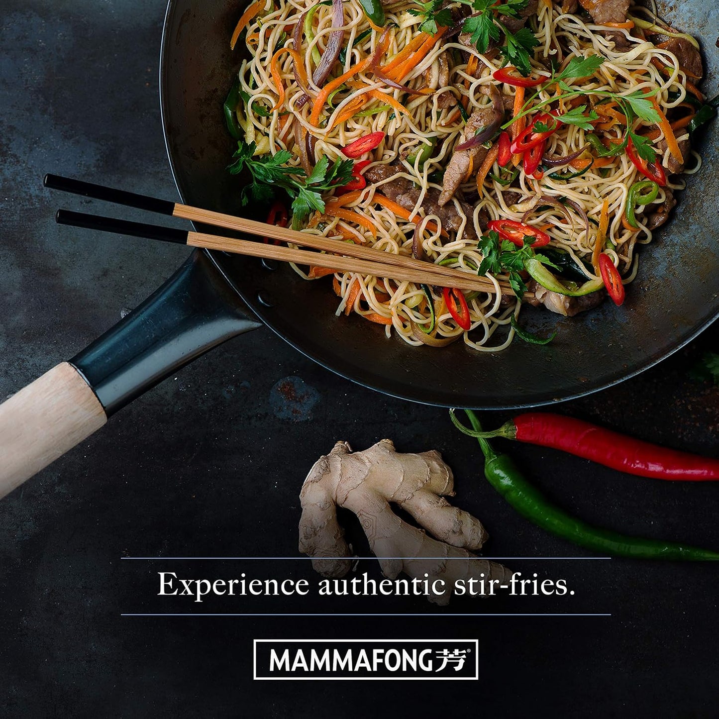 Mammafong Pre-Seasoned Woks Wok 14 Inch Blue Carbon Steel Flat Bottom NEW