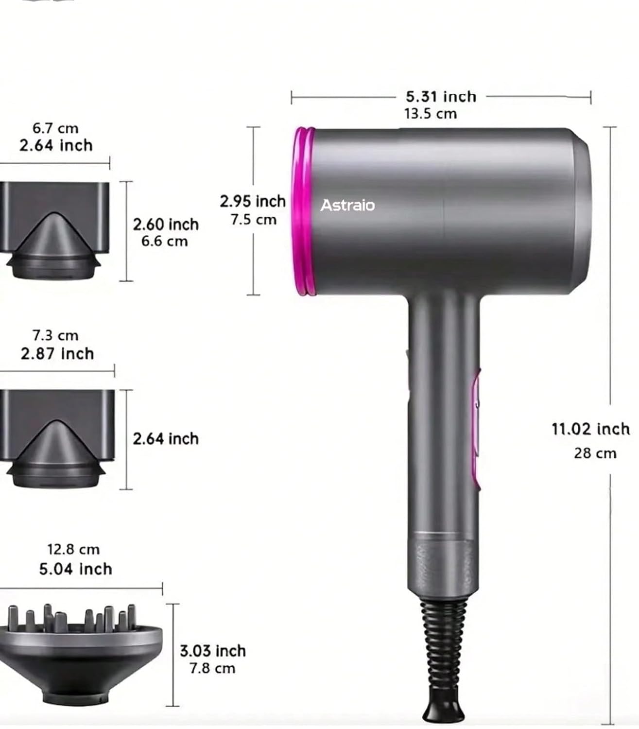 Astraio 2400W Professional Hair Dryer with 110,000 RPM - Grey NEW