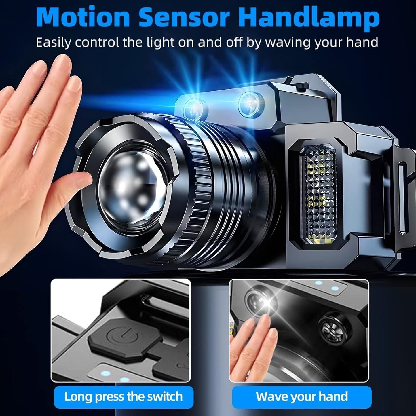 Rechargeable LED Motion Sensor Headlamp Waterproof Headlamps Black One Size NEW