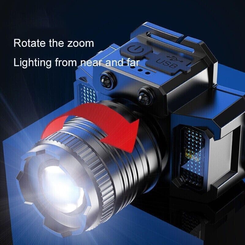 Rechargeable LED Motion Sensor Headlamp Waterproof Headlamps Black One Size NEW